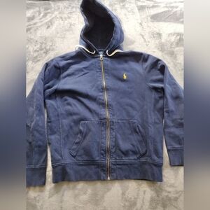 Vintage Ralph Lauren Hoodie Adult Large Blue Yellow Sweater Full Zip Up Mens.